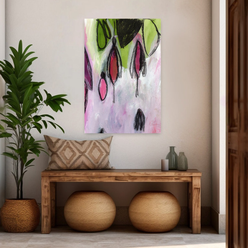 «Vibrant Floral Abstraction», art contemporain coloré, paysage contemporain, 48" H x 32" W