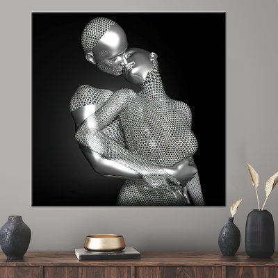 3D Canvas with Kissing Couple Design - Abstract Modern Romantic Bedroom Wall Art