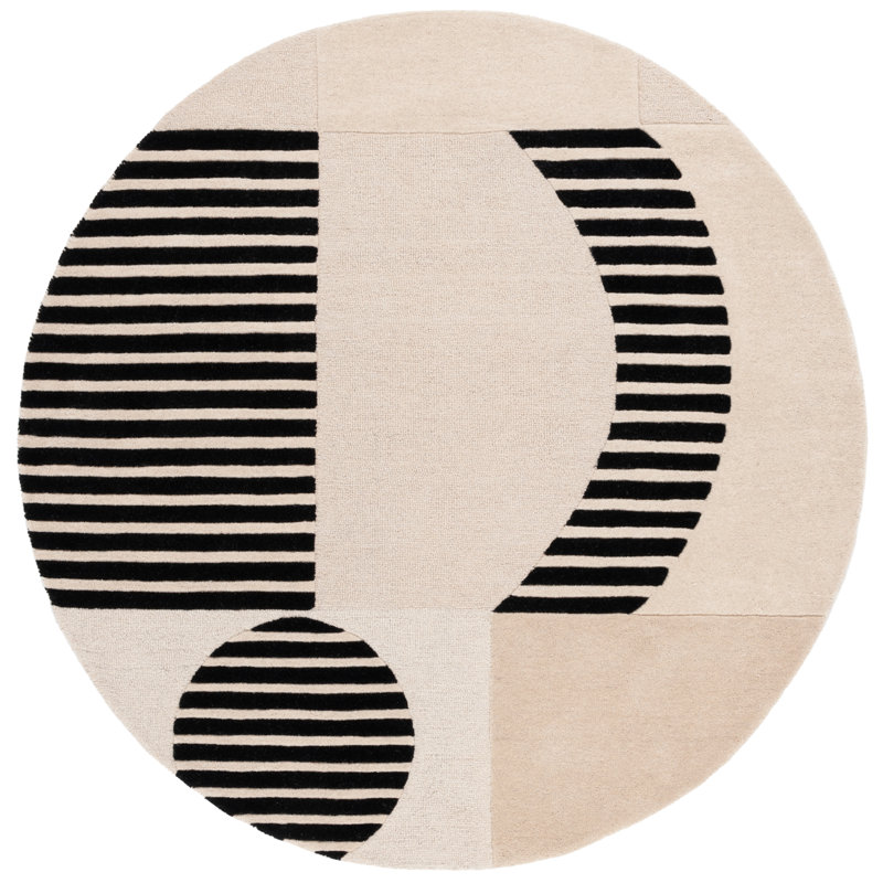 Ivory and Black Hand-Tufted Wool 8' x 10' Rug