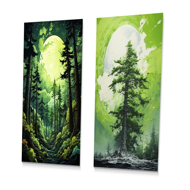 «Neon Green», séquoia, arbres, forêt, séquoia, ensemble d'art mural en métal, H 28 po x l 24 po
