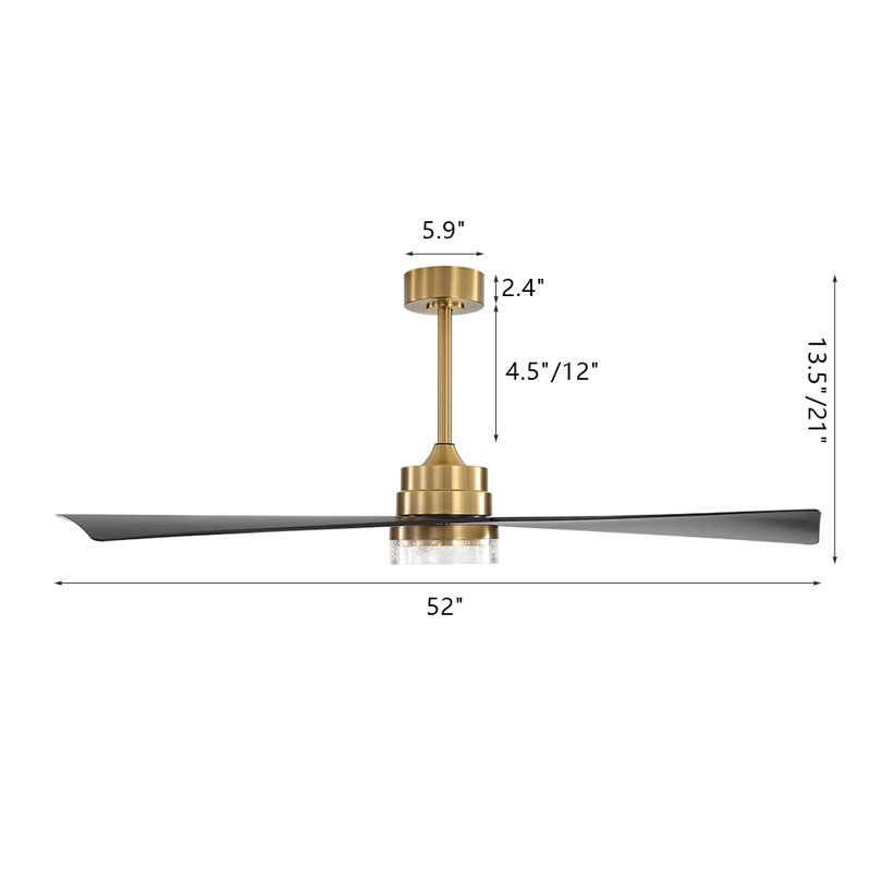 Corwun 52'' Ceiling Fan with LED Lights, Black/Gold