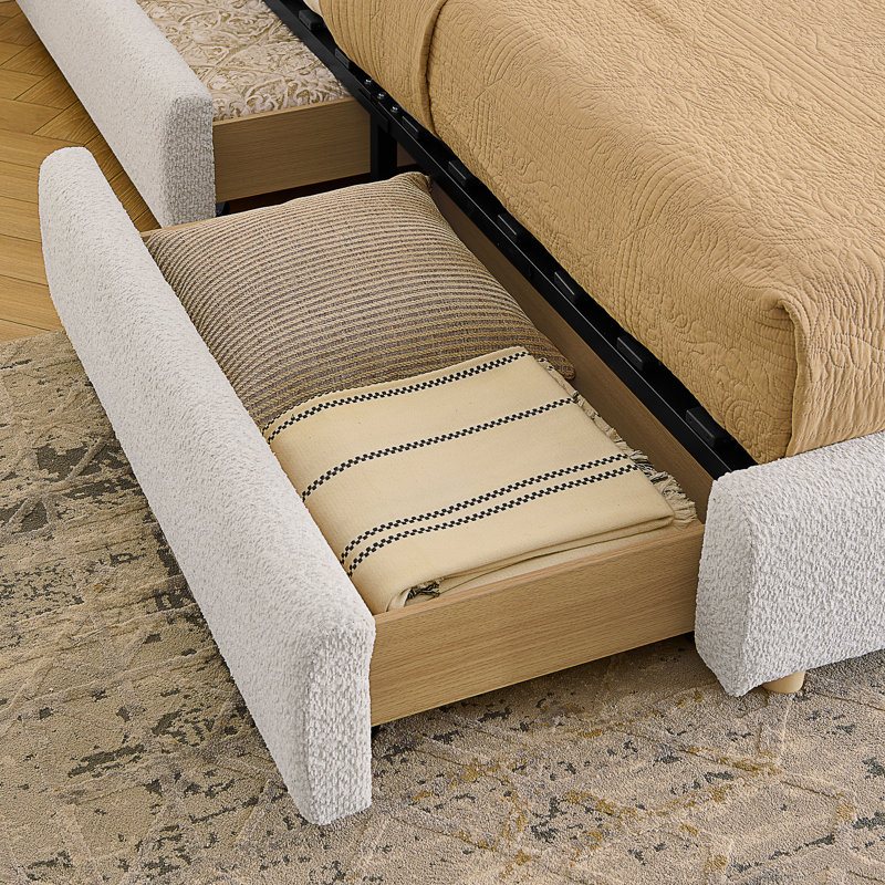 Structure de lit tapissier de style minimaliste moderne - Tissu de fil circulaire, Beige, Très grand lit