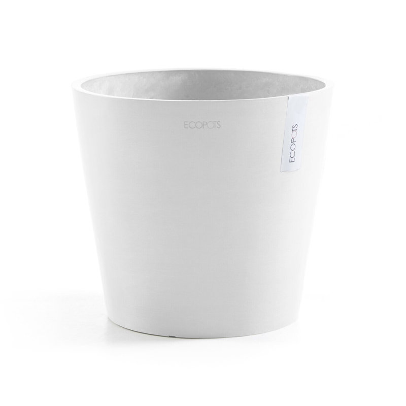 Ecopots Indoor/Outdoor Modern Round Recycled Plastic Planter Flower Pot, 10.3" H x 11.8" W x 11.8" D, Pure White, No