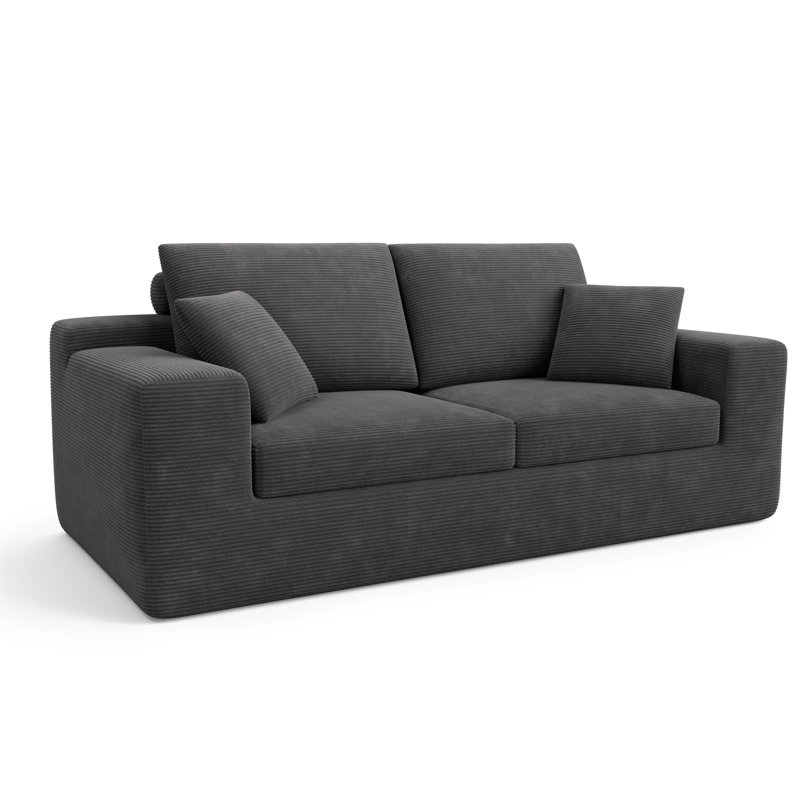 Haven 78" Upholstered Corduroy Boneless Couch With 30" Deep Seat, Loveseat Sofa With Arm, No Assembly, Gray