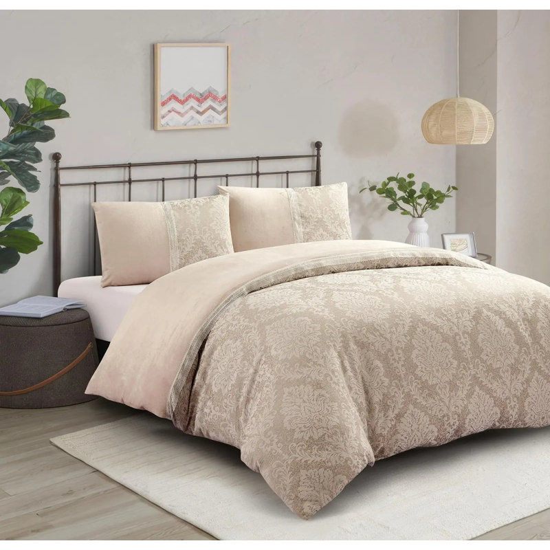 Polyester Floral Duvet Cover, Super King Duvet Cover + 2 Pillowcases, Mink