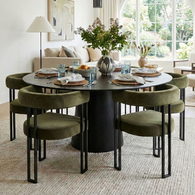 6 - Person Dining Table Sets With 60'' Round Table & 6 Upholstered Velvet Chairs
