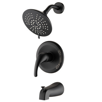 Robinet de douche mural avec finition noir mat et robinet à poignée simple à 5 fonctions inclus -
