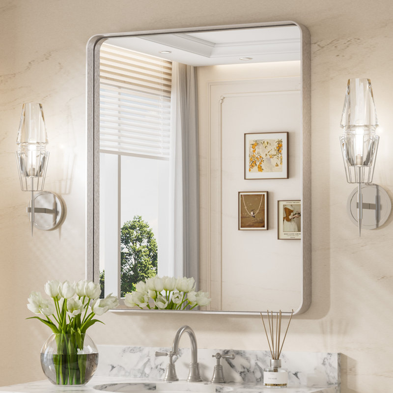 Miroir d'appoint Tyro, 36 po x 30 po, Rectangulaire, Nickel
