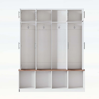 Hall Tree with 4 Hidden Hooks,Seating Bench,Shoe Cabinet,Open Compartment for Entryway