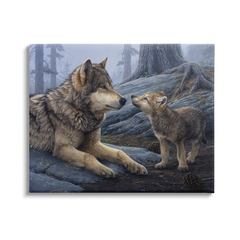 «Au-907», toile «Wolf & Cub Woodland Forest on Canvas» par Daniel Smith, peinture, H 24 po x l 30 po x P 1,5 po