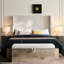 Grand lit tapissier, tête de lit haute de 54 po, attrait moderne, chenille texturée, base en métal, lit à installation rapide avec esthétique neutre haute, toile, assemblage simple, sans sommier