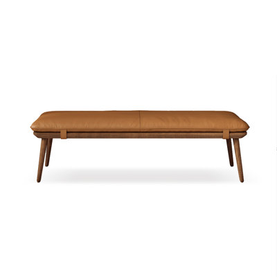 Brown Upholstered + Solid Wood Bench