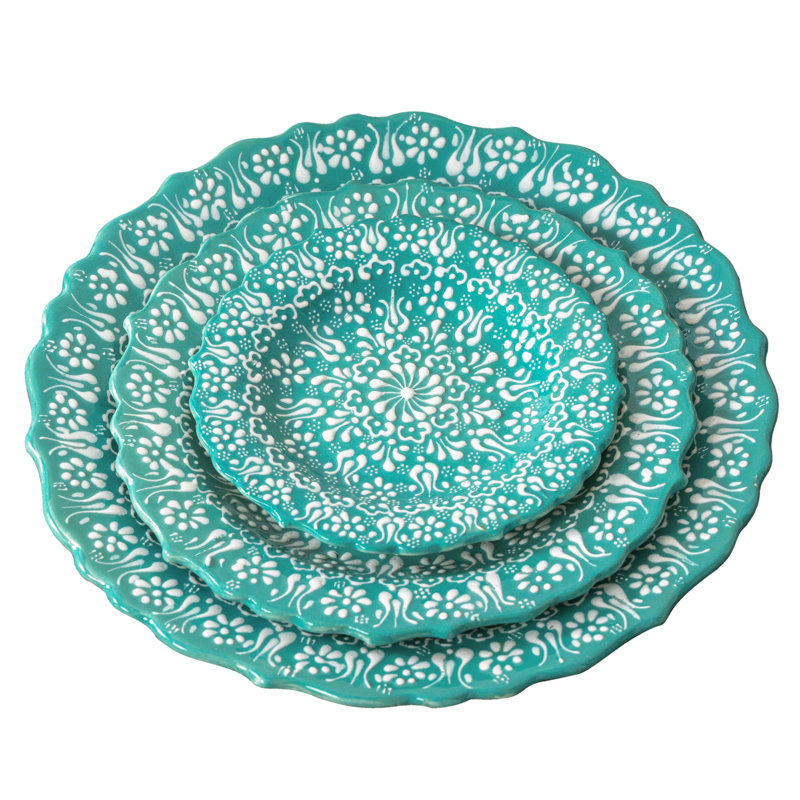 Assiette à hors-d'œuvre en céramique peinte à la main de 7 po, ensemble de 4, Vert