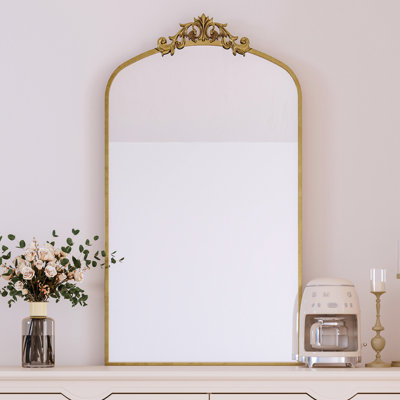 Metal Framed Vintage Ornate Mirror 43X24 Inch, Antique Style, For Living Room, Bedroom, Entryway, -Proof Inch Arched Wall Mirror, Framed, Bronze,