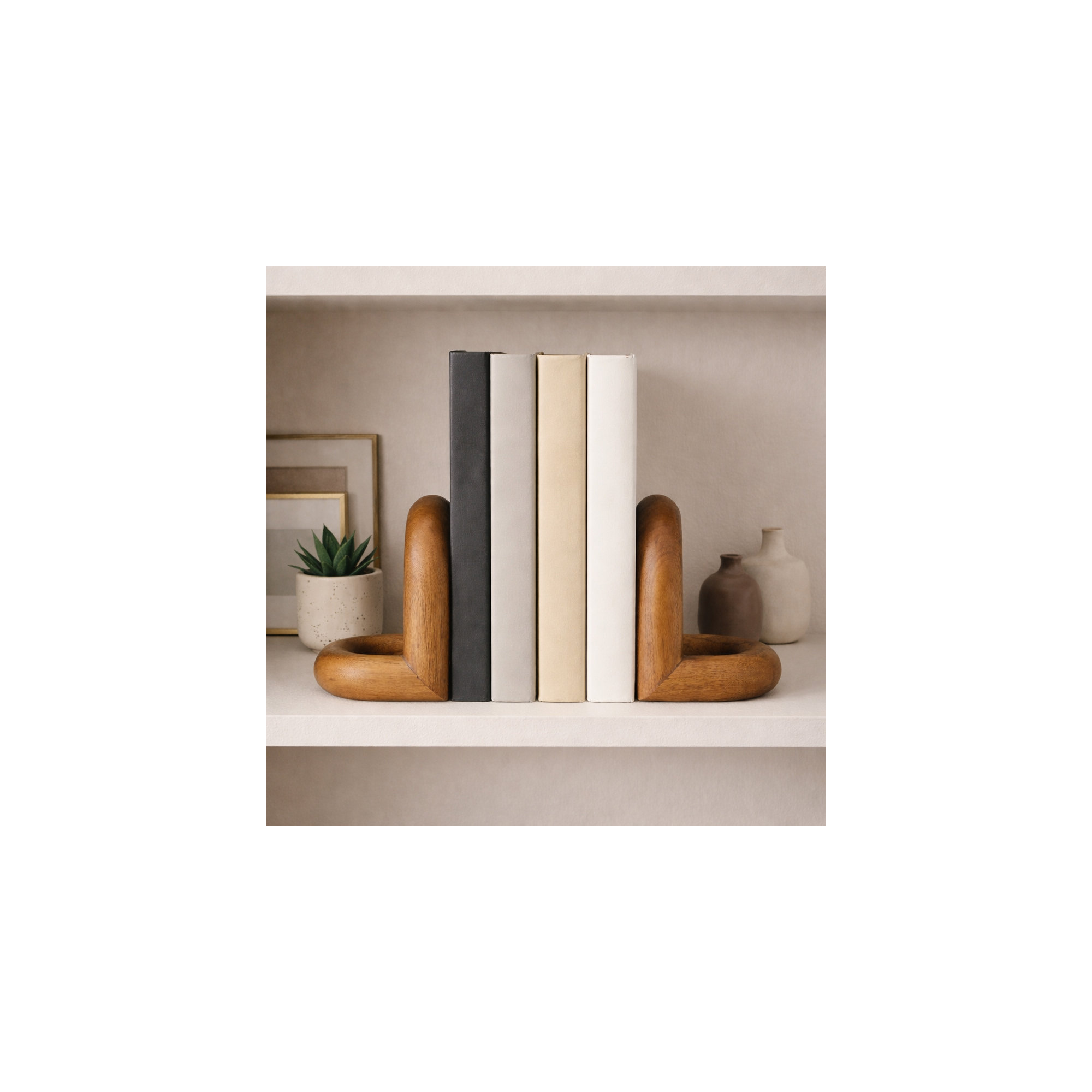 Zeppelin Wood, Set Of 2 7" Loopy Bookends, Round, Brown