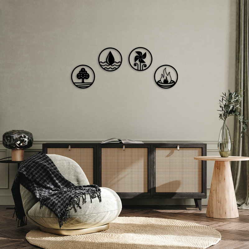 Decorative Metal Wall Accessory Set (4 Pieces), Black, 10.2 Inches Diameter | 100% Metal Construction, Thickness: 0.04 Inches | Modern Wall Art, Perfect for Home Decor & Living Spaces, Stylish and Durable Design