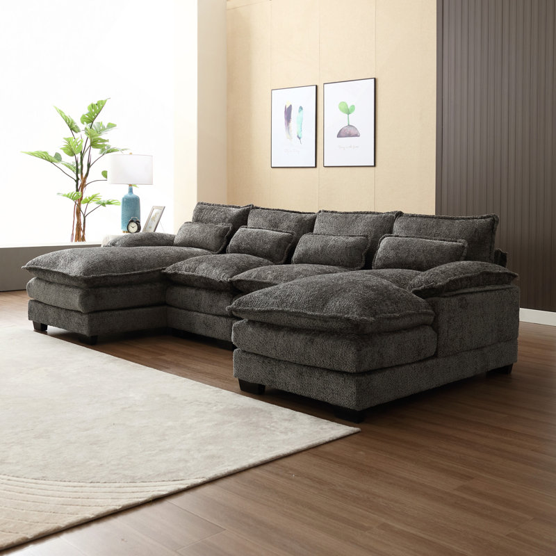 Grand canapé modulaire moderne en U en chenille, Boucle gris