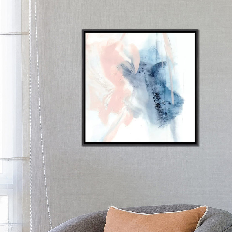 Indigo & Blush III par Ethan Harper - reproduction d'art, H 26 po x l 26 po x P 1,5 po, Toile avec cadre noir patiné