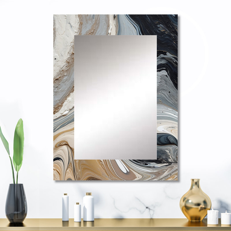 Grey Black Aqua Symphony - Abstract Mirror, Gray Decorative Wall Mirror, Printed Metal Art, 32" x 24"