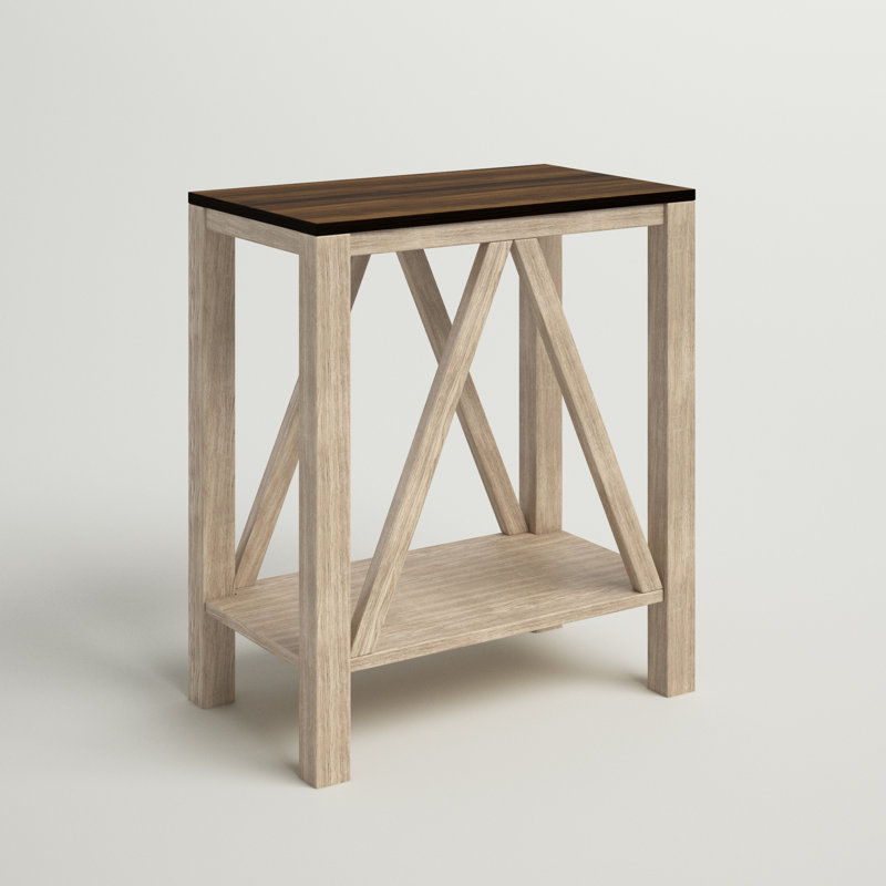 Emmie A-Frame End Table with Lower Shelf, Dark Walnut Top/White Oak Base