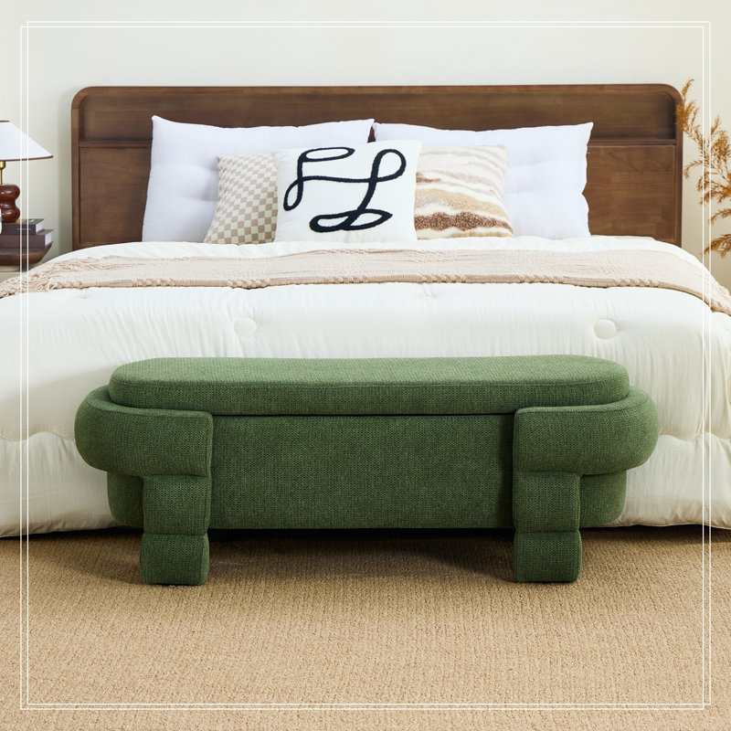 Banc rembourré avec rangement rabattable et pieds robustes, Vert