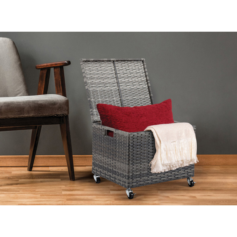 Gray Wicker Rolling File Storage Cabinet with Wheels
