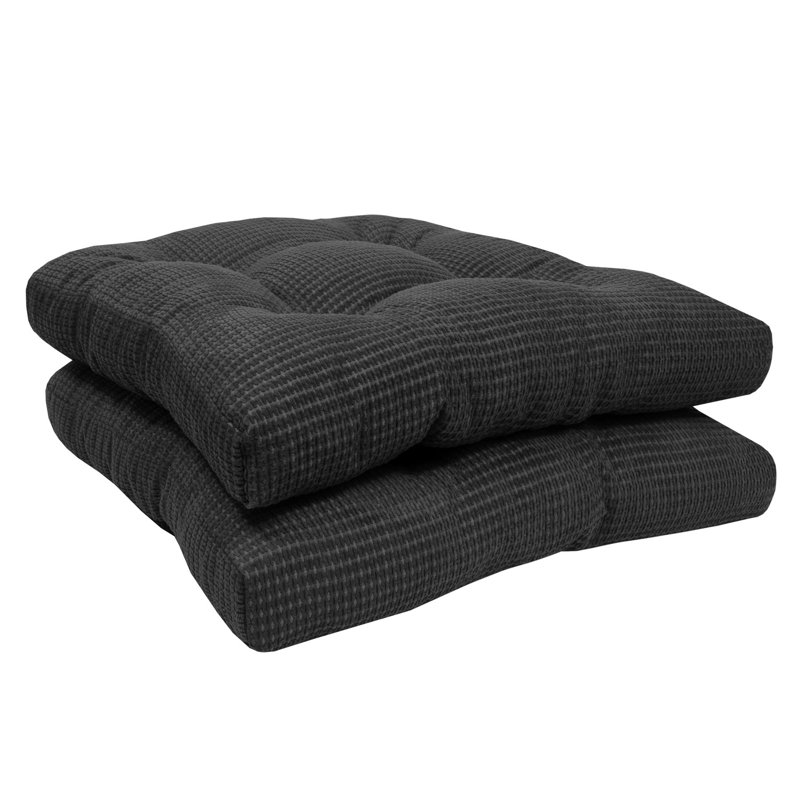 Memory Foam Indoor Tufted  Non Slip Chair Cushion, Charcoal Gray, 2