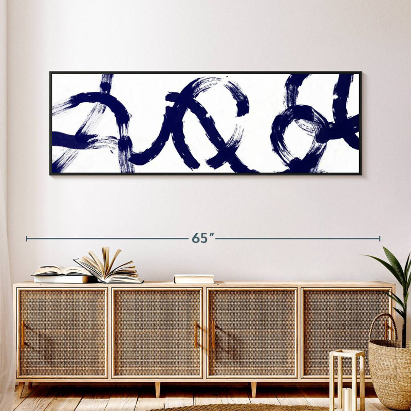 Coups d'un bleu profond, 57 po x 19 po, Cadre flottant noir