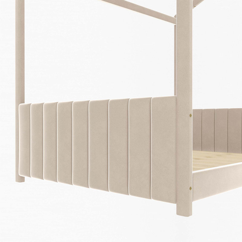 Lit en bois Velvet House, Beige, Double