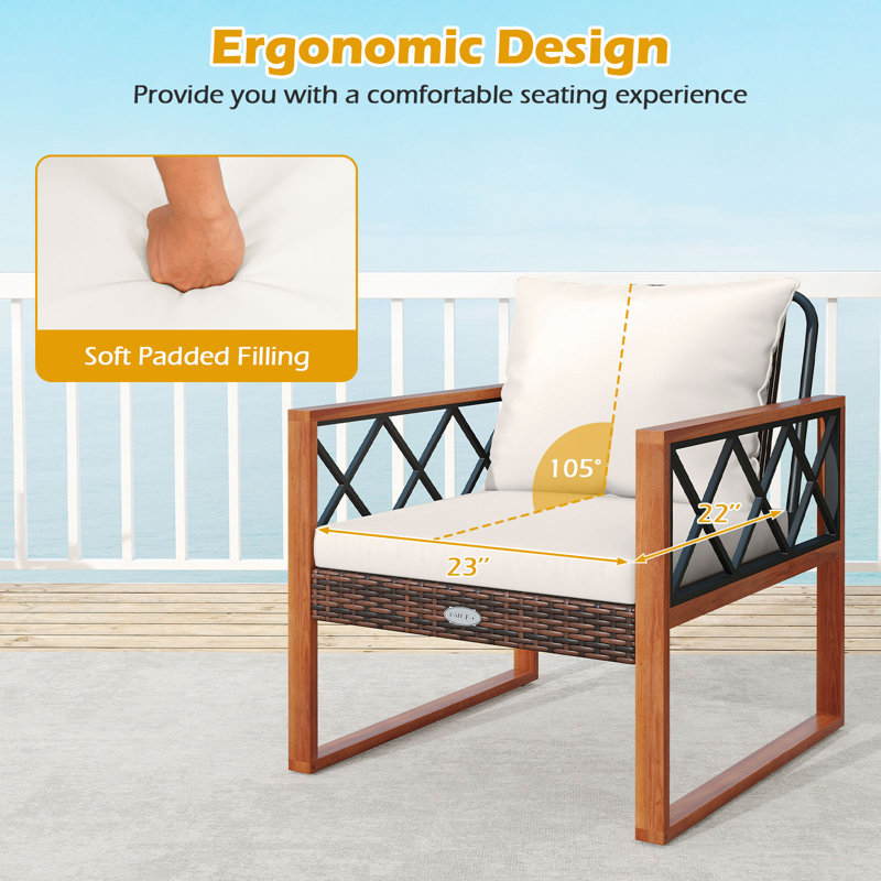 Ensemble de meubles de patio 3 pièces avec plateau en verre trempé et coussins moelleux