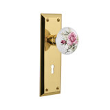 New York Plate with Decorative Keyhole and White Rose Porcelain Door Knob