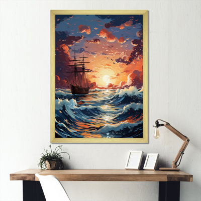 Orange Teal Boat Energetic Storm III - Nautical & Beach Wall Decor