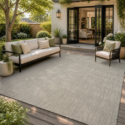 UV-resistant Minimalist Gray/White Indoor/Outdoor Area Rug