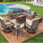  7 - Person Outdoor Seating Group with Fire Fit Table-247714500