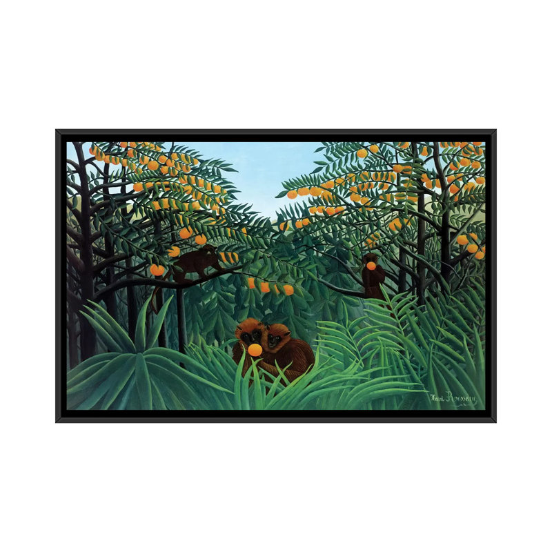 " Monkeys In The Jungle, 1910 " by Henri Rousseau, 18" H x 26" W x 1.5" D, Black Floater Framed Canvas, No Mat
