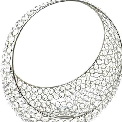 13" Silver And Faux Crystal Bling Ring Basket