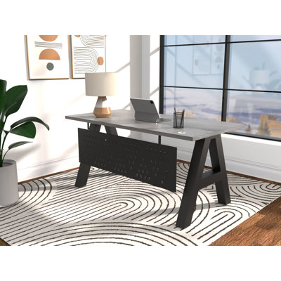 Serenity Modern A-Frame Executive Writing Office Desk, with Metal "A" Design Modesty, 60x30, Grey Oak Top