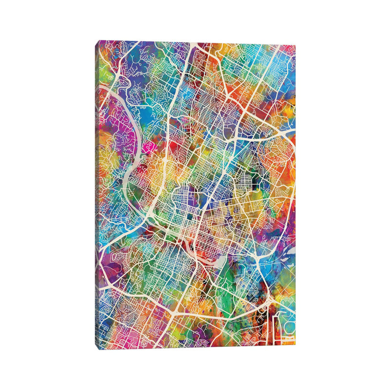 Austin Texas City Map I by Michael Tompsett - Wrapped Canvas Gallery-Wrapped Canvas Giclée, 20.32 cm H x 30.48 cm W