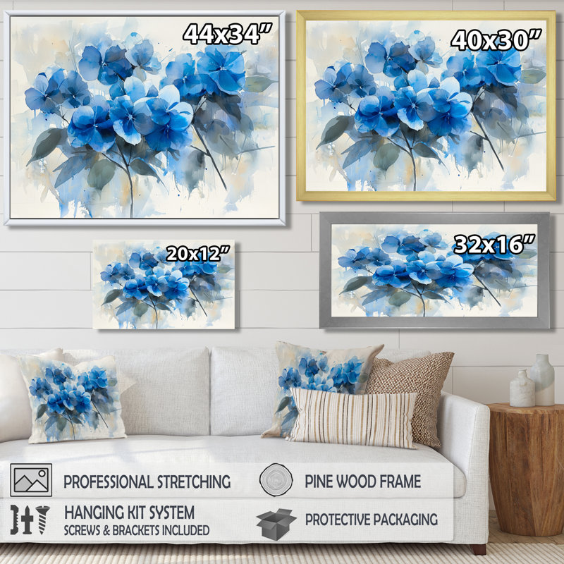 Jadaiah Hydrangea As Brush Strokes I - Hydrangea Wall Art, Single Picture Framed Print, Silver, 12" H x 20" W