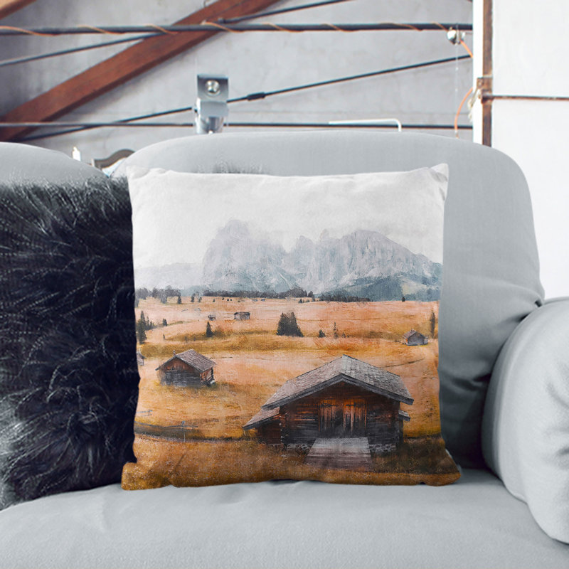 Landscape With Cabins Painting Square Throw Cushion, 40cm H x 40cm W x 15cm D