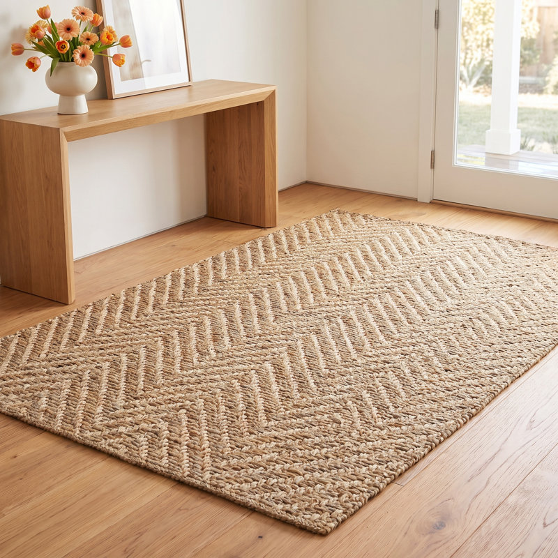 Jiona Chevron Handmade Brown Area Rug, Rectangle 2' x 3'