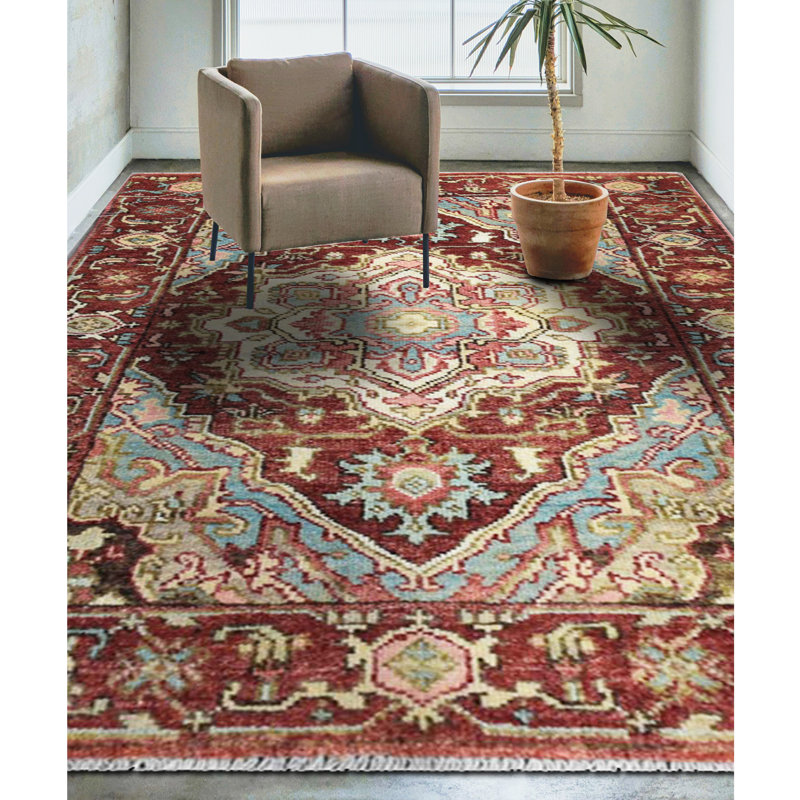 Elegant Wool Oriental Area Rug in Rust, Rectangle 8' x 10'