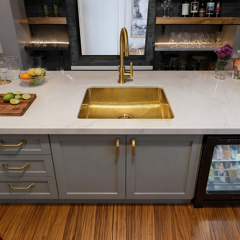20" Dual Mount Single Basin Kitchen Sink, Brass