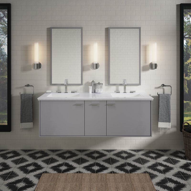 Base de meuble-lavabo pour 2 lavabos dans des tons de jute (base seulement), Mohair gris