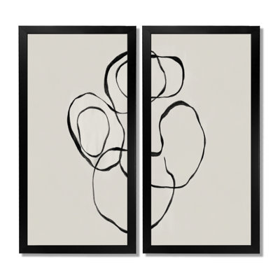 «Abstract Simple Brush Outline Curves - Abstract Shapes», ensemble de 2 reproductions d'art sur toile