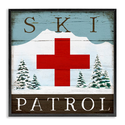 Signe de chalet de patrouille de ski rustique, montagne enneigée, art giclée par Elizabeth Tyndall