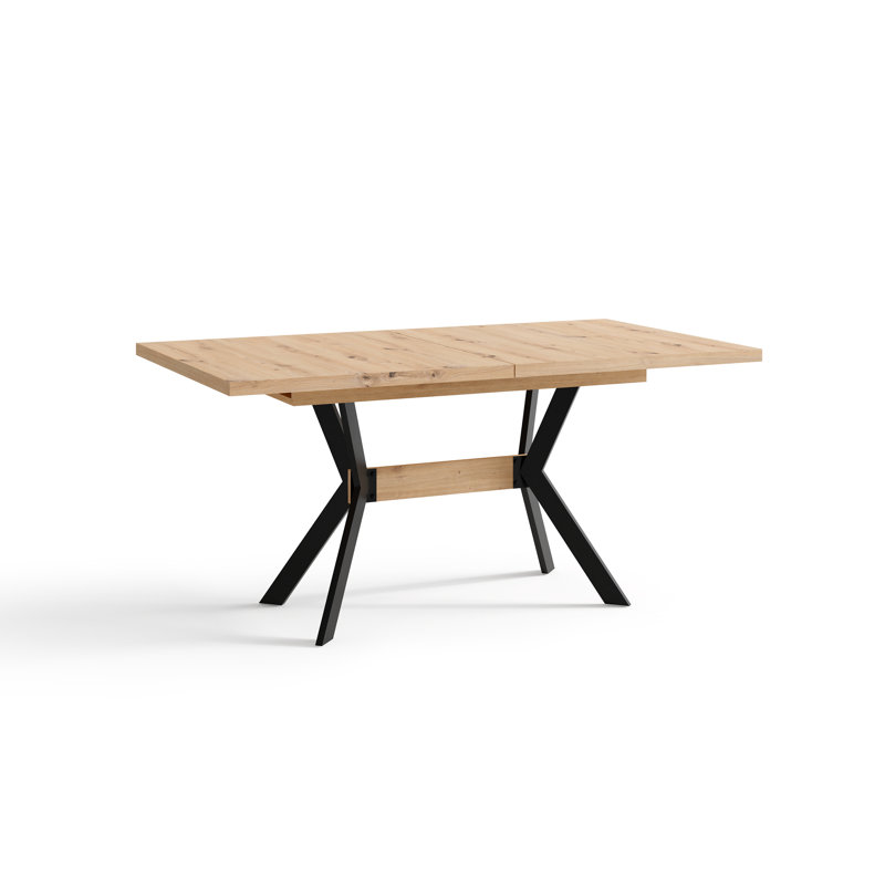 Mckayla Extendable Metal Base Dining Table, Medium Wood
