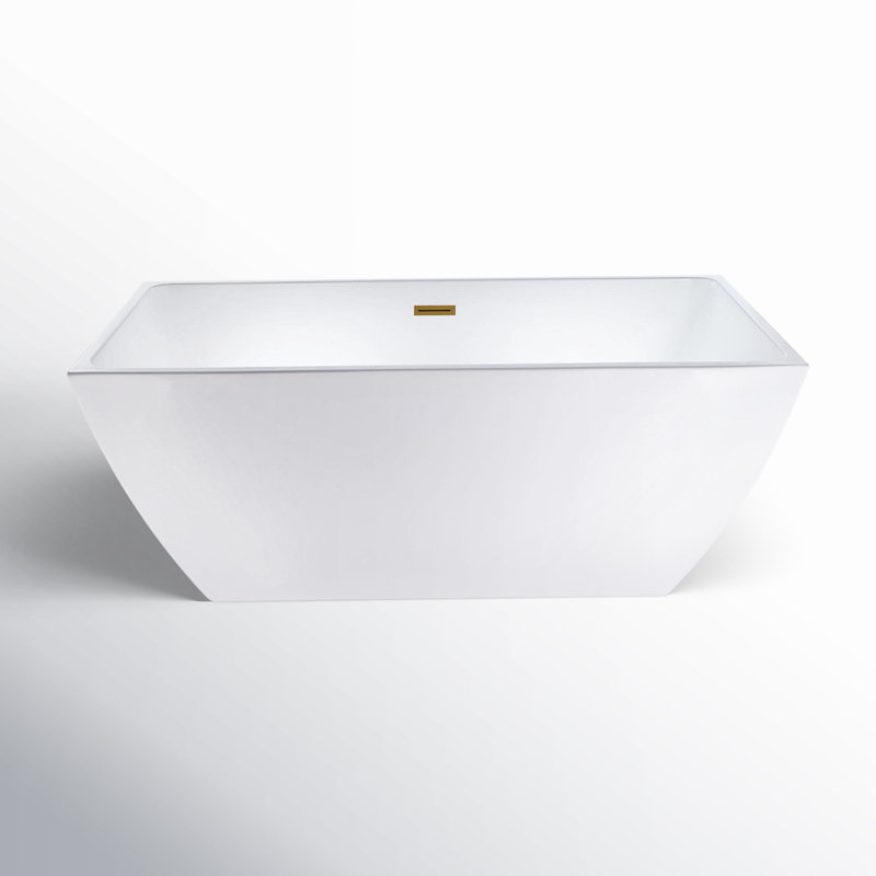 Lydia 59" x 30" Freestanding Soaking Bathtub, White/Titanium Gold