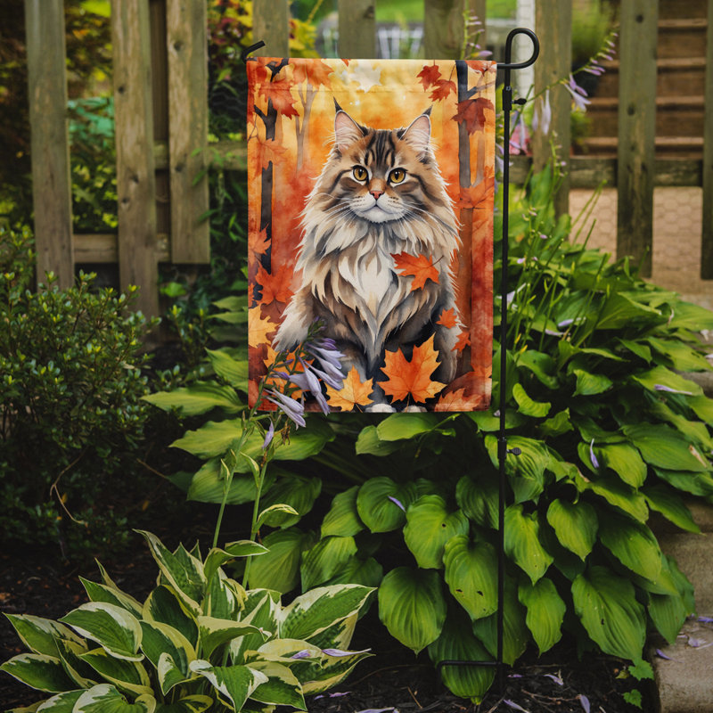Chat en feuilles d'automne drapeau de jardin, Sibérien