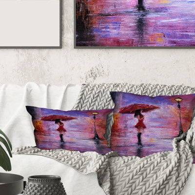 Housse de coussin carrée The Woman with the Umbrella Walking in the Rain I